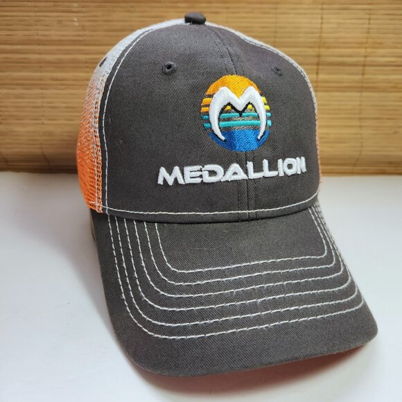 Medallion Truckers Hat Cap Snapback Cap America Brown Orange Mesh Back - Picture 1 of 9